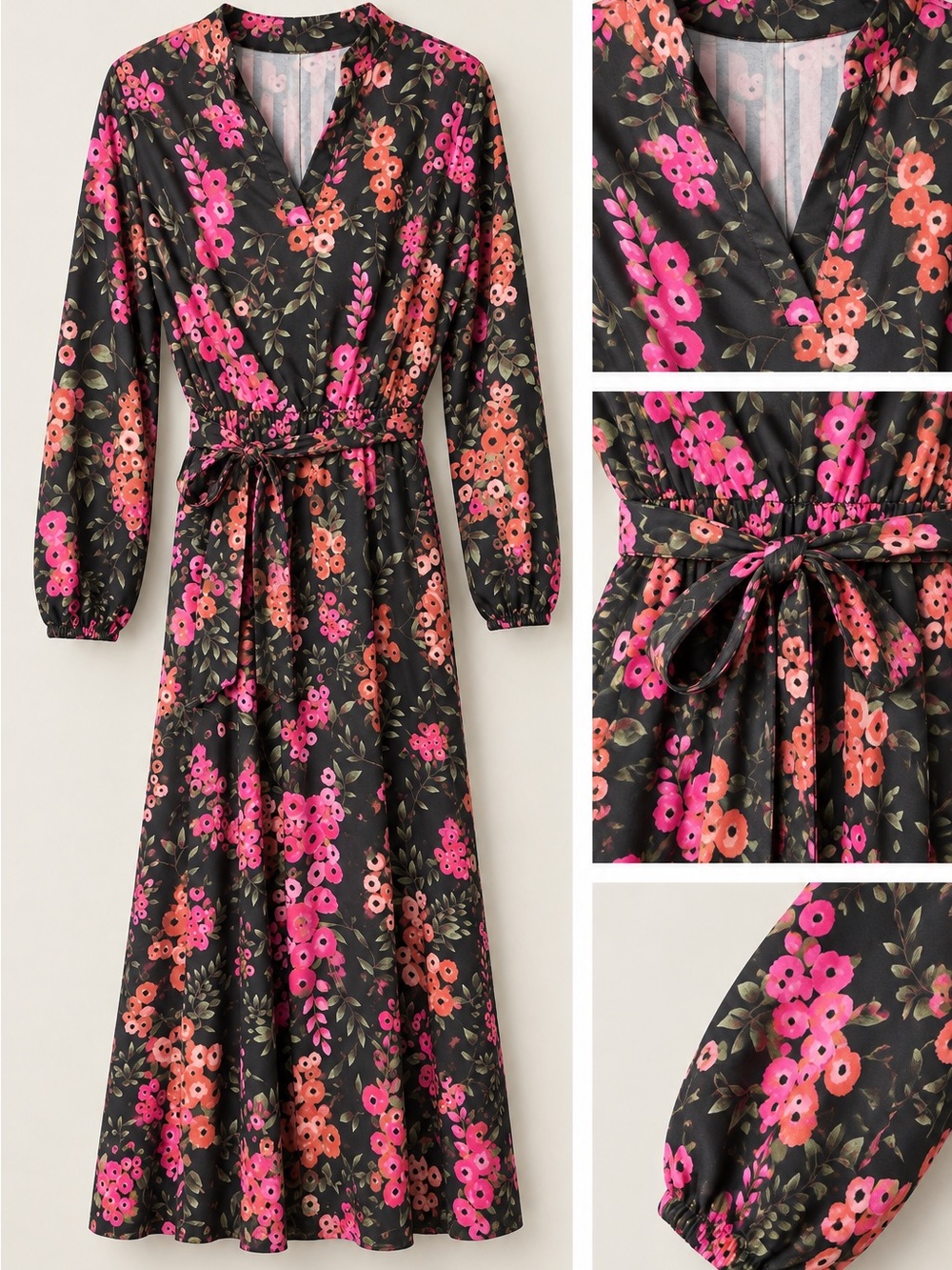 🌸 SHEIN Dark Floral Mock Neck Maxi Dress 🌸